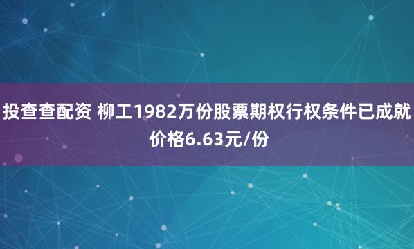 投查查配资 柳工1982万份股票期权行权条件已成就 价格6.63元/份